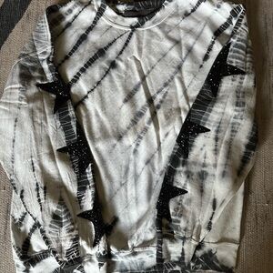 Carmar LF Black and White Monochrome Tie-Dye Sweatshirt with Star Accent Sleeves